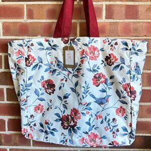NWT Rachel Ashwell Floral & Bird Print Canvas Tote Bag 16”x 15”x 6"